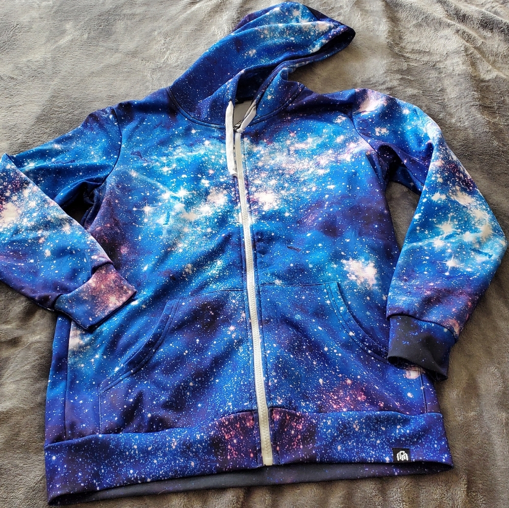 Mens Into the AM Galaxy Space Zip Up Hooded Sweatshirt Medium M